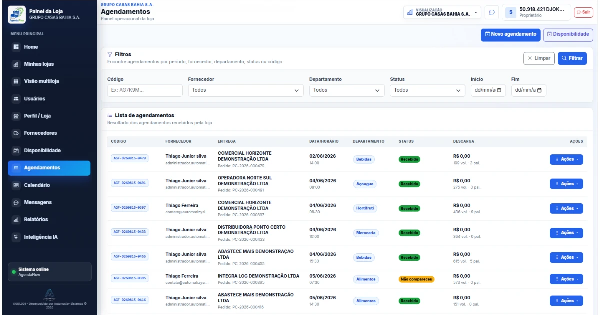 Lista de agendamentos do AgendaFlow